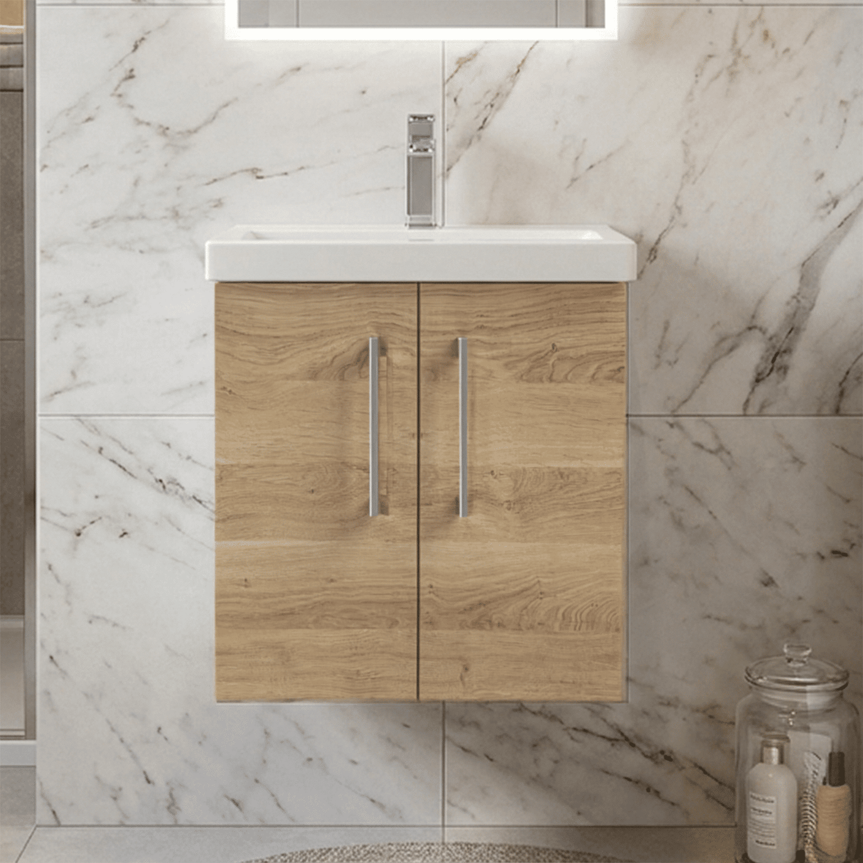 [BFLE3021A] Bramshall Contemporary 2 Door Wall Hung Vanity Basin Unit with Mid-Edge Basin, Choice of Size and Colour - Silo