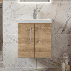 [BFLE3021A] Bramshall Contemporary 2 Door Wall Hung Vanity Basin Unit with Mid-Edge Basin, Choice of Size and Colour - Silo