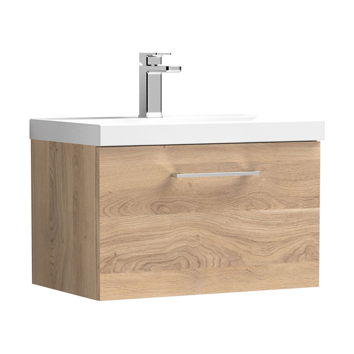[BFLE3022A] Balterley Contemporary Bathroom Wall Hung 1 Soft-Close Drawer Vanity Unit with Mid-Edge Ceramic Basin, Bleached Oak, 600 mm - Cutout