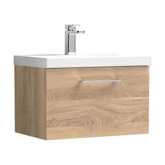 [BFLE3022A] Balterley Contemporary Bathroom Wall Hung 1 Soft-Close Drawer Vanity Unit with Mid-Edge Ceramic Basin, Bleached Oak, 600 mm - Cutout