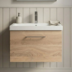 [BFLE3022A] Balterley Contemporary Bathroom Wall Hung 1 Soft-Close Drawer Vanity Unit with Mid-Edge Ceramic Basin, Bleached Oak, 600 mm - Silo