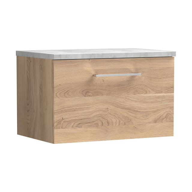 [BFLE3022LBG] Balterley Level 600mm Wall Hung 1 Drawer Vanity Unit with Laminate Worktop for Stylish Compact Bathroom Storage - Bleached Oak - Cutout