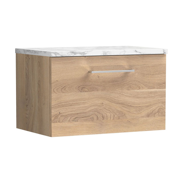 [BFLE3022LCM] Balterley Level 600mm Wall Hung 1 Drawer Vanity Unit & Laminate Worktop for Stylish Compact Bathroom Storage - Bleached Oak - Cutout