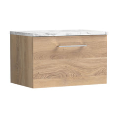 [BFLE3022LCM] Bramshall Contemporary 1 Drawer Wall Hung Vanity Unit with Carrera Marble Laminate Worktop, Choice of Size and Colour - Cutout