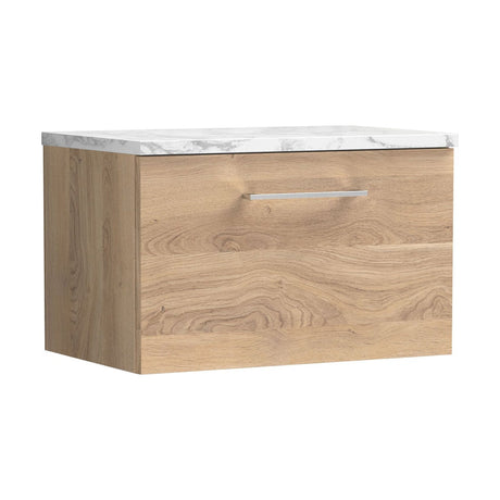 [BFLE3022LCM] Bramshall Contemporary 1 Drawer Wall Hung Vanity Unit with Carrera Marble Laminate Worktop, Choice of Size and Colour - Cutout