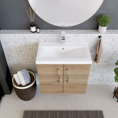 [BFLE3023A] Bramshall Contemporary 2 Door Wall Hung Vanity Basin Unit with Mid-Edge Basin, Choice of Size and Colour - Lifestyle 2