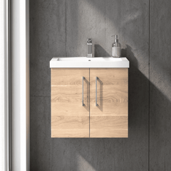 [BFLE3023A] Bramshall Contemporary 2 Door Wall Hung Vanity Basin Unit with Mid-Edge Basin, Choice of Size and Colour - Silo