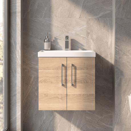 [BFLE3023D] Balterley  Contemporary Bathroom Wall Hung 2-Door Vanity & Basin, Bleached Oak, 600mm - Silo