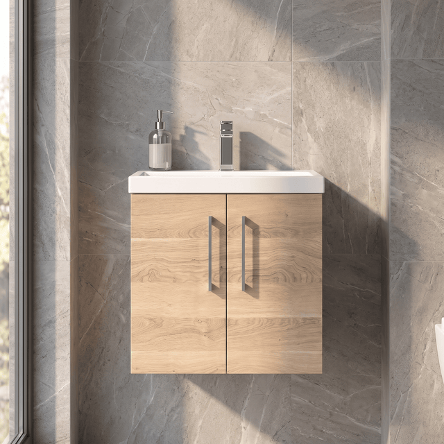 [BFLE3023D] Balterley  Contemporary Bathroom Wall Hung 2-Door Vanity & Basin, Bleached Oak, 600mm - Silo