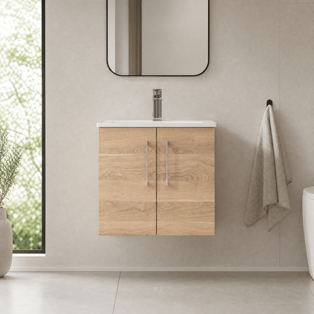 [BFLE3023G] Bramshall Contemporary 2 Door Wall Hung Vanity Basin Unit, Choice of Size, Colour and Basin - Studio Shot