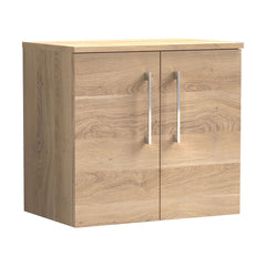 [BFLE3023W] Balterley Level Modern Bathroom 600mm Wall Hung 2-Door Vanity Unit with Worktop, Soft Close Doors, Bleached Oak - Cutout