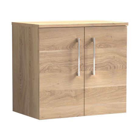[BFLE3023W] Balterley Level Modern Bathroom 600mm Wall Hung 2-Door Vanity Unit with Worktop, Soft Close Doors, Bleached Oak - Cutout