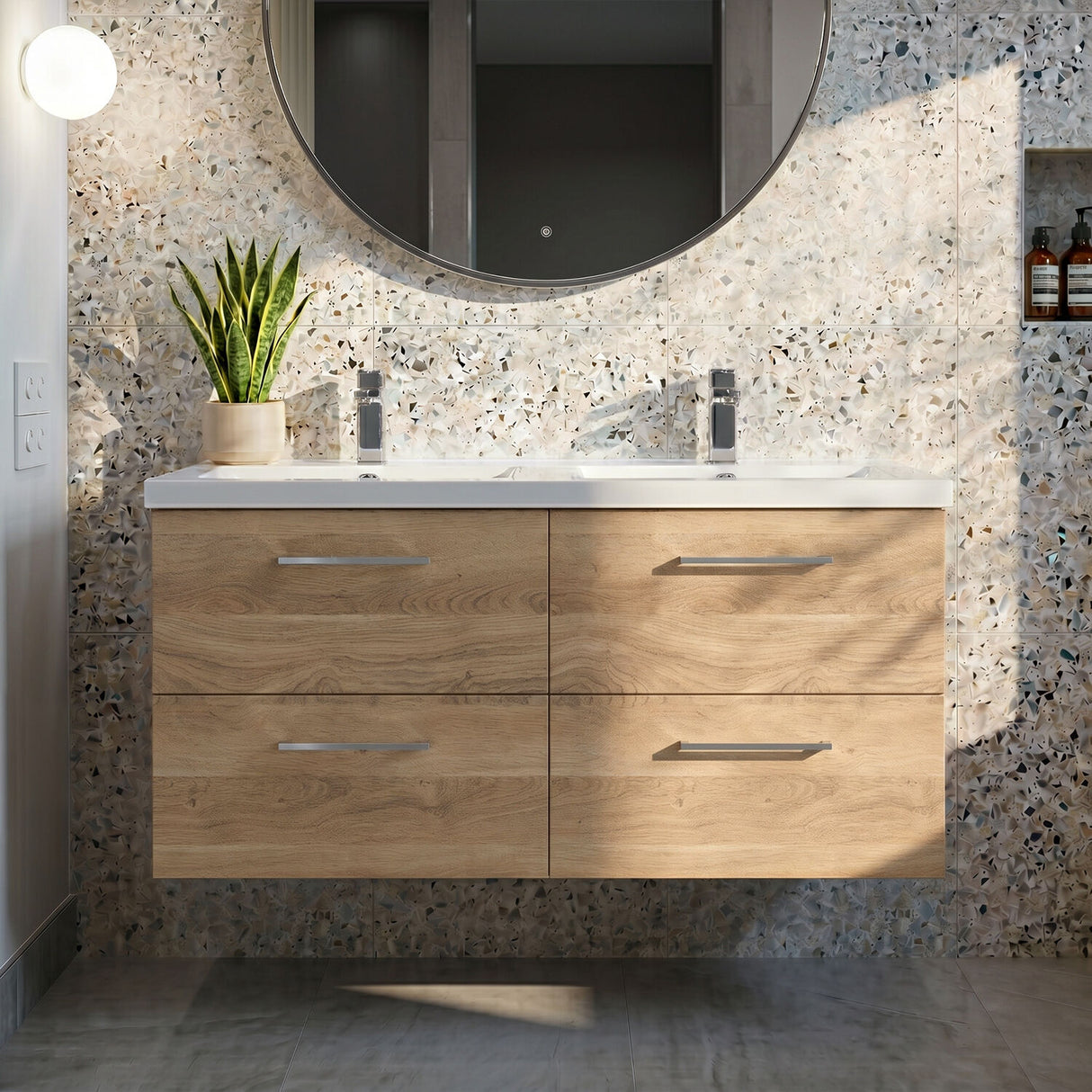 [BFLE3024C2] Balterley Level 1200mm Wall Hung 4-Drawer Vanity Unit with Double Basin for Modern Bathroom Storage - Gloss White - Silo