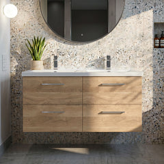[BFLE3024C2] Balterley Level 1200mm Wall Hung 4-Drawer Vanity Unit with Double Basin for Modern Bathroom Storage - Gloss White - Silo