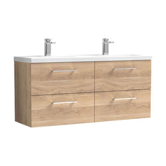 [BFLE3024F2] Balterley Level 1200mm Wall Hung 4-Drawer Vanity Unit with Double Basin for Modern Bathroom Storage - Gloss White - Cutout