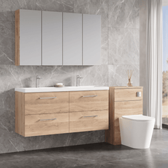 [BFLE3024F2] Balterley Level 1200mm Wall Hung 4-Drawer Vanity Unit with Double Basin for Modern Bathroom Storage - Gloss White - Lifestyle 2