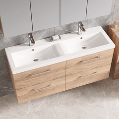 [BFLE3024F2] Balterley Level 1200mm Wall Hung 4-Drawer Vanity Unit with Double Basin for Modern Bathroom Storage - Gloss White - Lifestyle 3