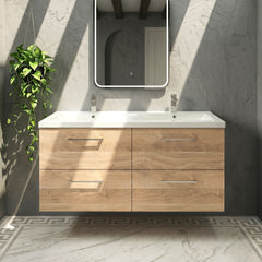 [BFLE3024F2] Balterley Level 1200mm Wall Hung 4-Drawer Vanity Unit with Double Basin for Modern Bathroom Storage - Gloss White - Silo