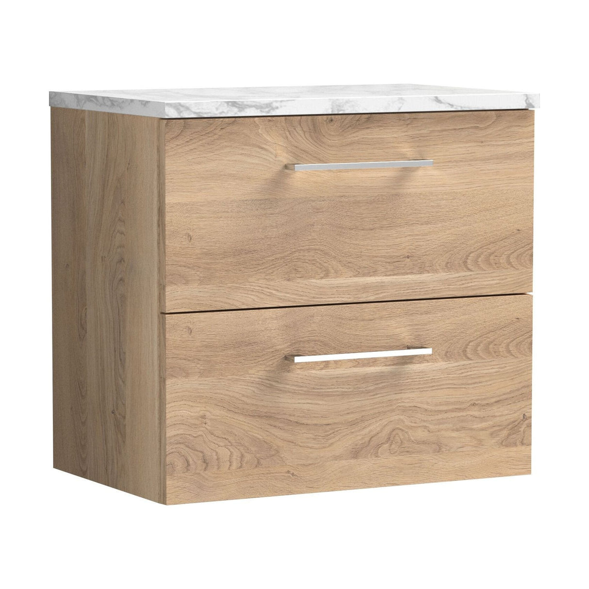 [BFLE3024LCM] Bramshall Contemporary 2 Drawer Wall Hung Vanity Unit with Carrera Marble Laminate Worktop, Choice of Size and Colour - Cutout