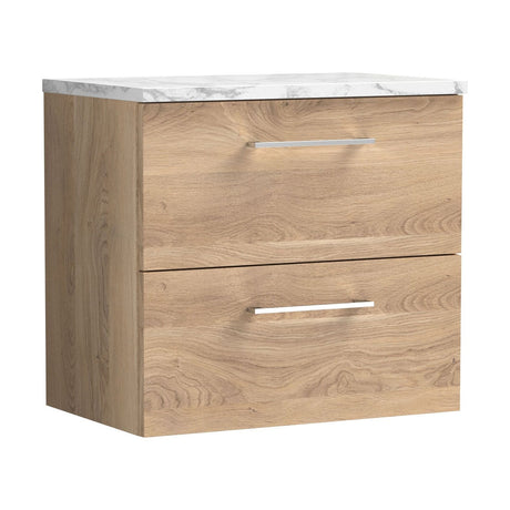 [BFLE3024LCM] Bramshall Contemporary 2 Drawer Wall Hung Vanity Unit with Carrera Marble Laminate Worktop, Choice of Size and Colour - Cutout