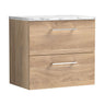 [BFLE3024LCM] Bramshall Contemporary 2 Drawer Wall Hung Vanity Unit with Carrera Marble Laminate Worktop, Choice of Size and Colour - Cutout
