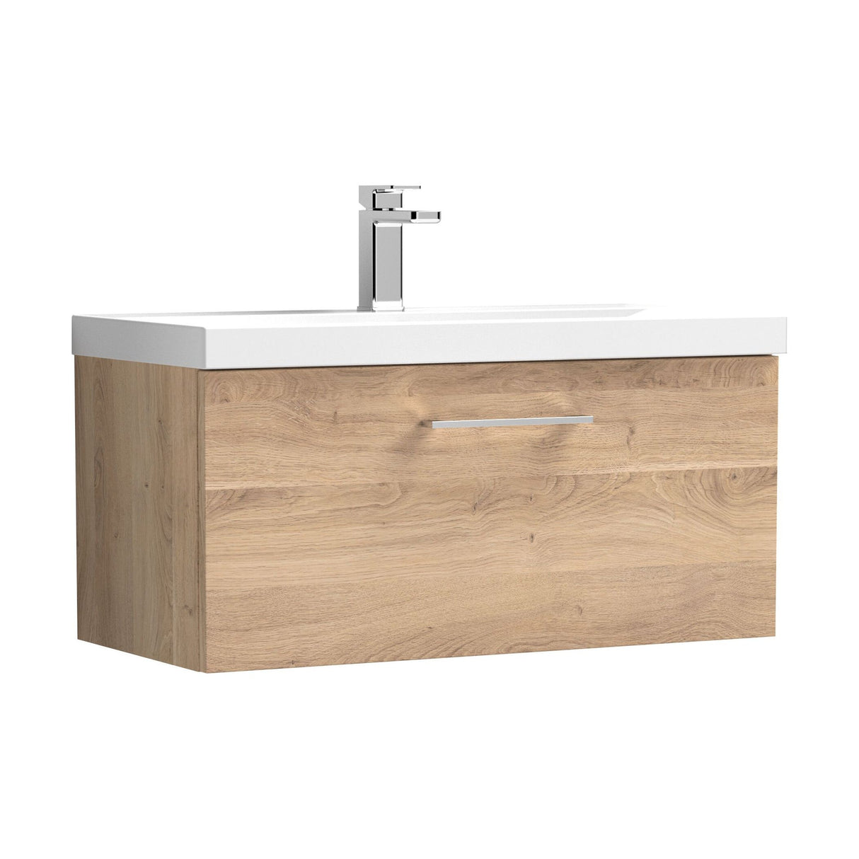 [BFLE3025A] Balterley Contemporary Bathroom Wall Hung 1 Soft-Close Drawer Vanity Unit & Mid-Edge Ceramic Basin, Bleached Oak, 800 mm - Cutout