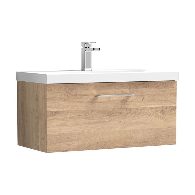 [BFLE3025A] Balterley Contemporary Bathroom Wall Hung 1 Soft-Close Drawer Vanity Unit & Mid-Edge Ceramic Basin, Bleached Oak, 800 mm - Cutout