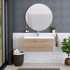 [BFLE3025A] Balterley Contemporary Bathroom Wall Hung 1 Soft-Close Drawer Vanity Unit & Mid-Edge Ceramic Basin, Bleached Oak, 800 mm - Lifestyle 1