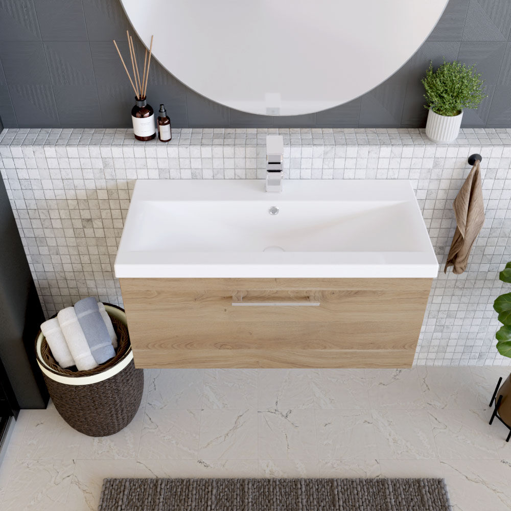 [BFLE3025A] Bramshall Wall Hung 1 Drawer Vanity Unit with Mid-Edge Ceramic Basin 800mm - Lifestyle 2