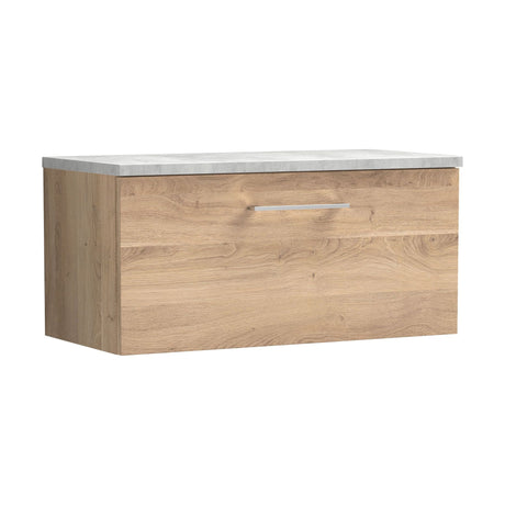 [BFLE3025LBG] Bramshall Contemporary 1 Drawer Wall Hung Vanity Unit with Bellato Grey Laminate Worktop, Choice of Size and Colour - Cutout