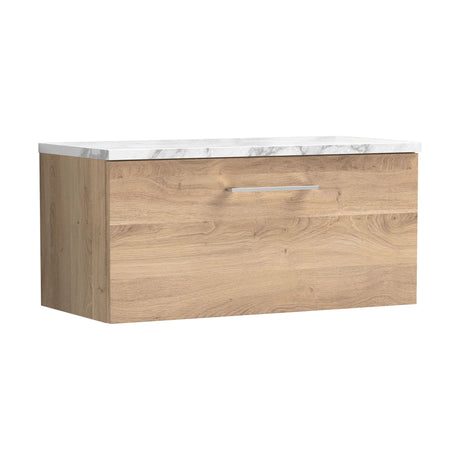 [BFLE3025LCM] Bramshall Contemporary 1 Drawer Wall Hung Vanity Unit with Carrera Marble Laminate Worktop, Choice of Size and Colour - Cutout