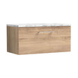 [BFLE3025LCM] Balterley Level 800mm Wall Hung 1 Drawer Vanity Unit & Laminate Worktop for Stylish Compact Bathroom Storage - Bleached Oak - Cutout