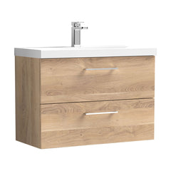 [BFLE3026A] Balterley Contemporary Bathroom Wall Hung 2 Soft-Close Drawer Vanity Unit & Mid-Edge Ceramic Basin, Bleached Oak, 800 mm - Cutout