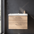 [BFLE3026A] Balterley Contemporary Bathroom Wall Hung 2 Soft-Close Drawer Vanity Unit & Mid-Edge Ceramic Basin, Bleached Oak, 800 mm - Silo