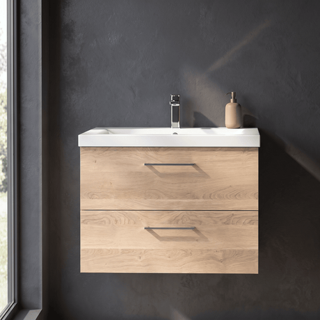 [BFLE3026A] Balterley Contemporary Bathroom Wall Hung 2 Soft-Close Drawer Vanity Unit & Mid-Edge Ceramic Basin, Bleached Oak, 800 mm - Silo