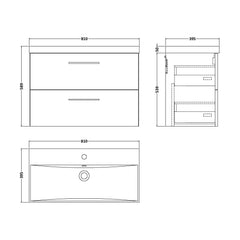 [BFLE3026D] Bramshall Contemporary 2 Soft Close Drawer Wall Hung Vanity Unit, Choice of Size/Basin Type/Colour - Technical Drawing