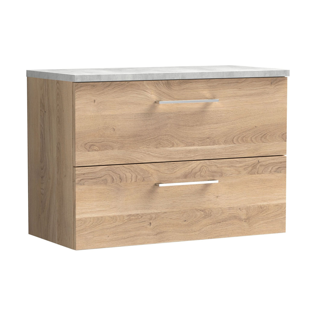 [BFLE3026LBG] Balterley Level 800mm Wall Hung 2 Drawer Vanity Unit with Laminate Worktop for Stylish Compact Bathroom Storage - Bleached Oak - Cutout