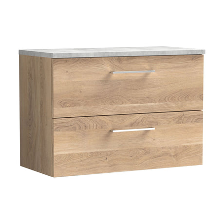 [BFLE3026LBG] Bramshall Contemporary 2 Drawer Wall Hung Vanity Unit with Bellato Grey Laminate Worktop, Choice of Size and Colour - Cutout