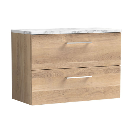 [BFLE3026LCM] Bramshall Contemporary 2 Drawer Wall Hung Vanity Unit with Carrera Marble Laminate Worktop, Choice of Size and Colour - Cutout
