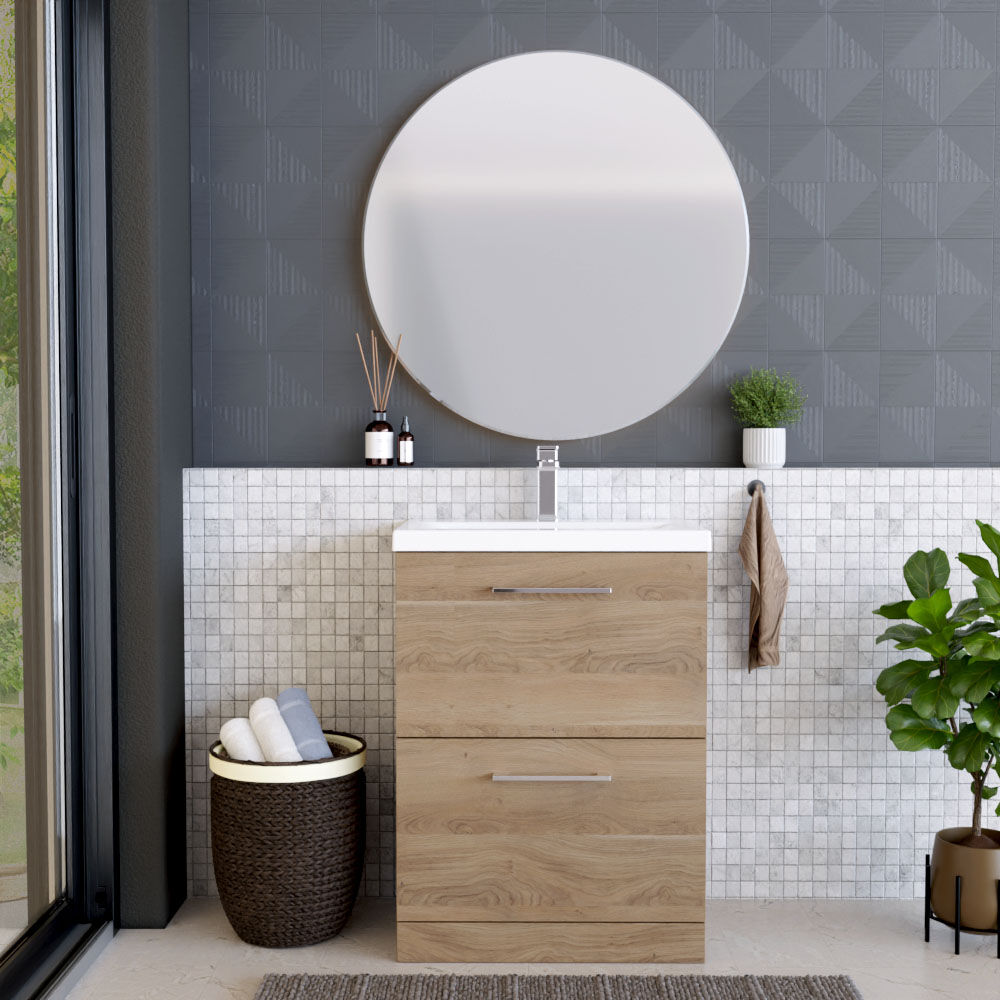 [BFLE3033A] Bramshall Contemporary 2 Drawer Floor Standing Vanity Unit, Choice of Size, Colour and Basin