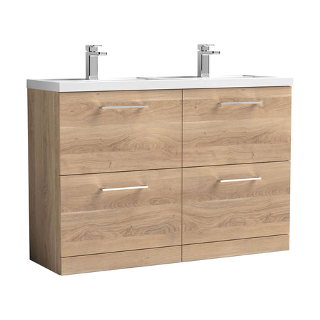 [BFLE3033C2] Balterley Level 1200mm Floor Standing 4 Drawer Vanity Unit with Double Basin, Handles & Overflow for Bathroom Storage Gloss White - Cutout