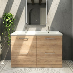 [BFLE3033F2] Balterley Level 1200mm Floor Standing 4 Drawer Vanity Unit with Double Basin, Handles & Overflow for Bathroom Storage Gloss White - Silo