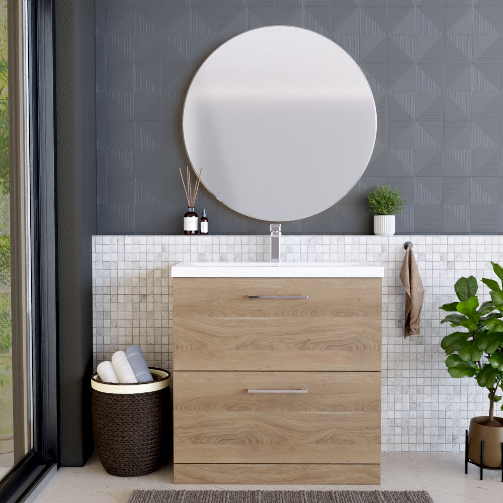 [BFLE3035A] Bramshall Contemporary 2 Drawer Floor Standing Vanity Unit, Choice of Size, Colour and Basin