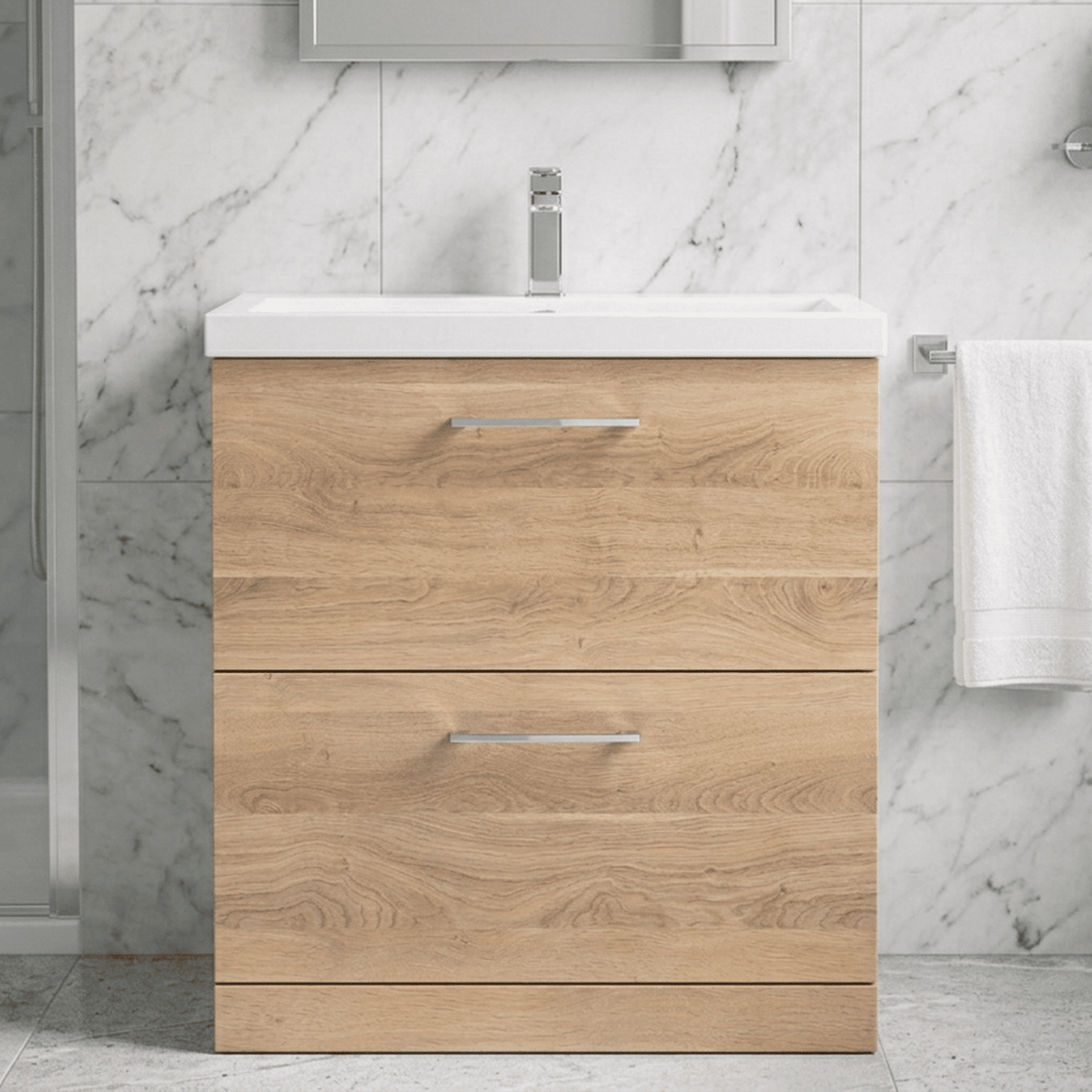 [BFLE3035A] Bramshall Contemporary 2 Drawer Floor Standing Vanity Unit, Choice of Size, Colour and Basin - Silo
