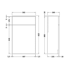 [BFLE3041] Bramshall 500mm Floor-Standing Contemporary Compact WC Toilet Unit - Technical Drawing