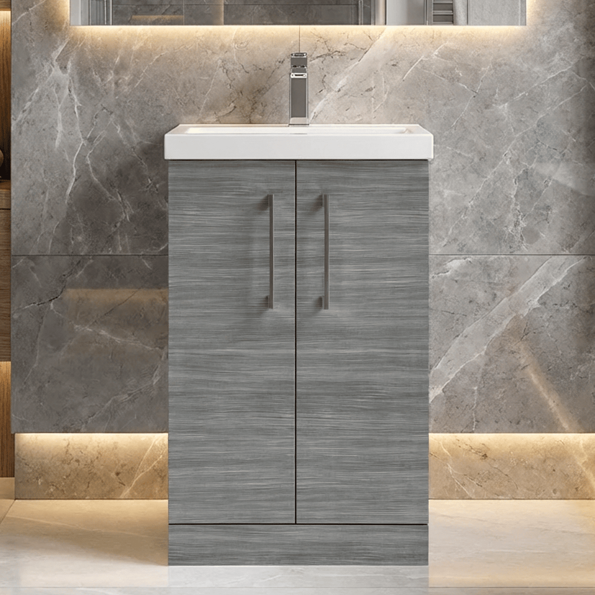 [BFLE501A] Contemporary Floor Standing Vanity Unit with Mid-Edge Basin, Choice of Size - Silo