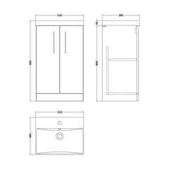 [BFLE501D] Bramshall Contemporary 2 Soft Close Doors Floor Standing Vanity Basin Unit, Choice of Size/Basin Type/Colour - Technical Drawing