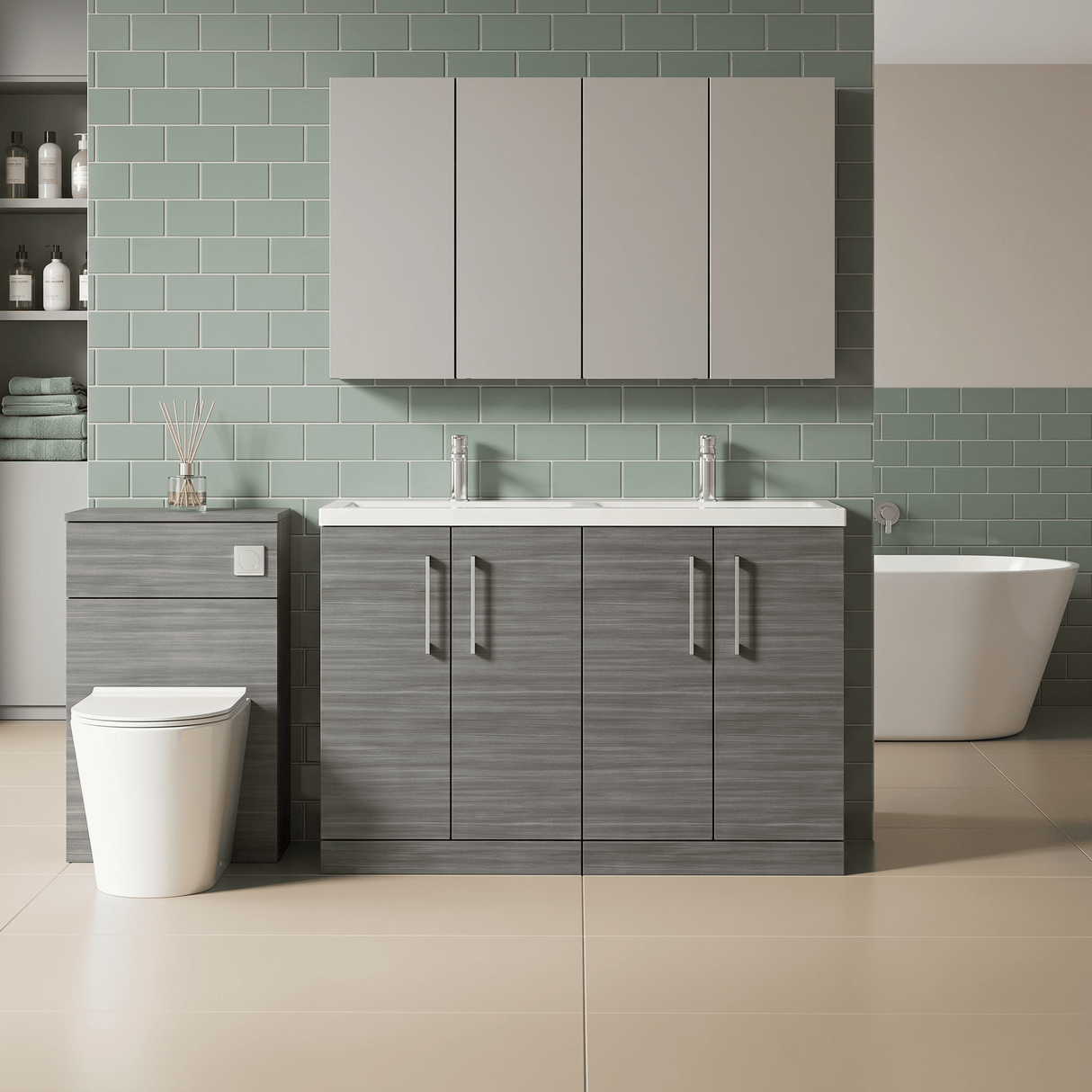 [BFLE503F2] Bramshall Floor Standing 4 Door Vanity Basin Unit - Choice of Colour and Basin Type - Lifestyle 1