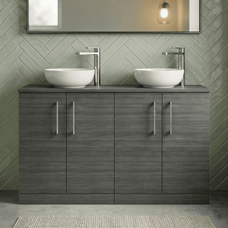 [BFLE503W2] Balterley Level Modern Bathroom 2 Door Floor Standing Vanity Unit with Worktop & Handles, Anthracite Woodgrain, 1205 mm - Silo