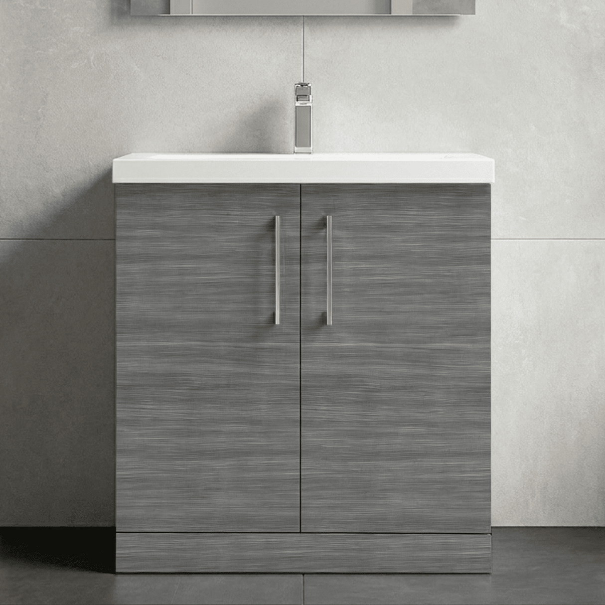 [BFLE505A] Contemporary Floor Standing Vanity Unit with Mid-Edge Basin, Choice of Size - Silo